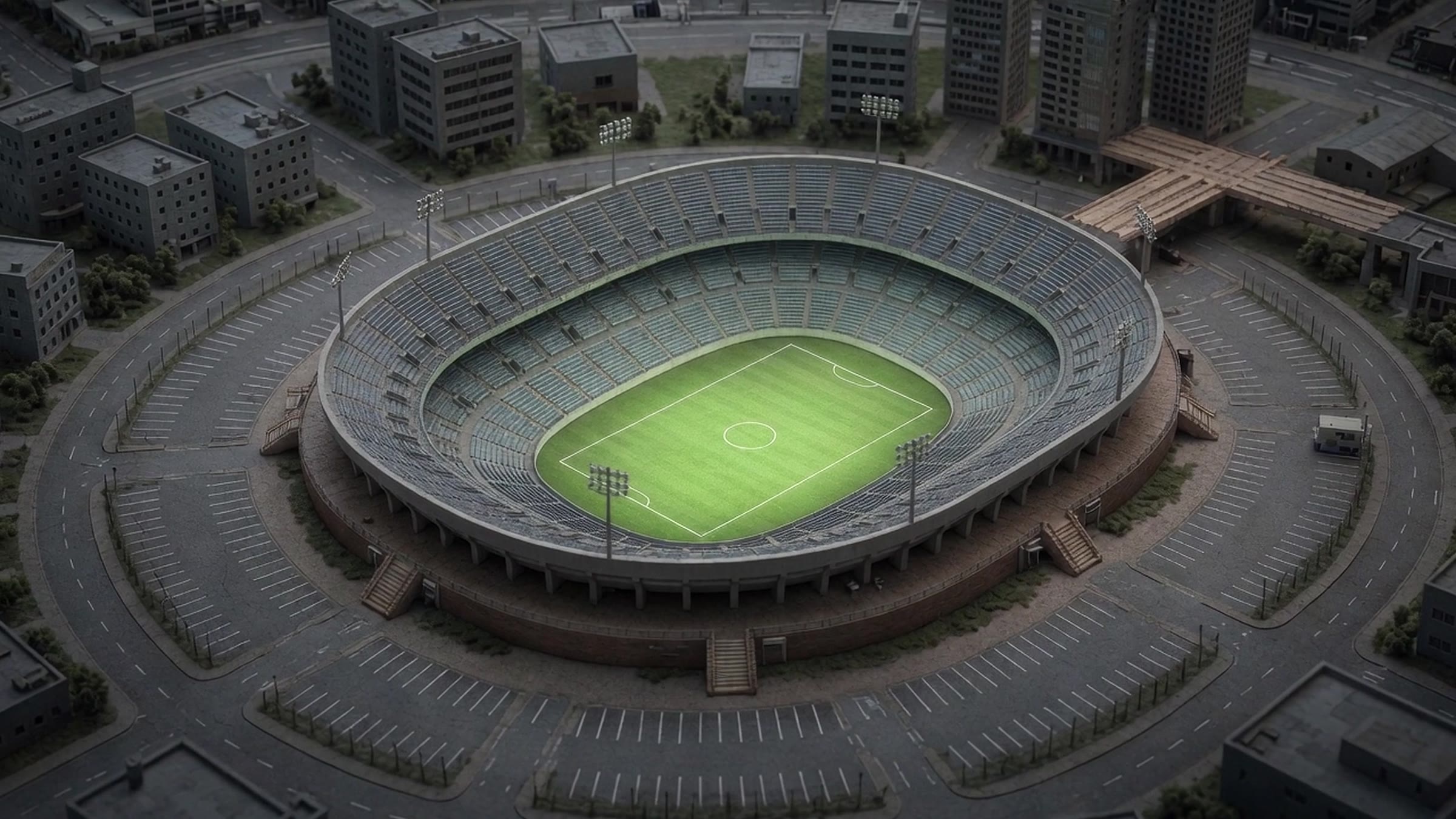Stadium and surrounding approach roads